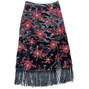 Anthropologie Maeve Black Red Velvet Pencil Skirt Size 2